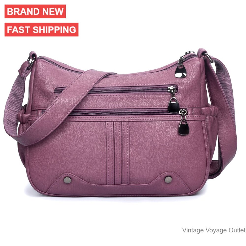 Medium Pu Leather Satchel Tote With Adjustable Strap Multi Pocket Crossbody Bag